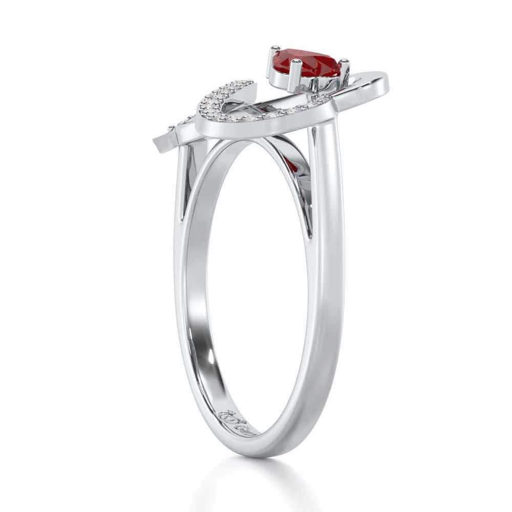 Opulent Heart Garnet Silver Rings - White Gold - Image 4