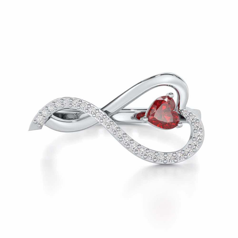 Opulent Heart Garnet Silver Rings - White Gold - Image 5