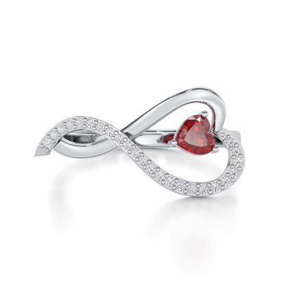 Opulent Heart Garnet Silver Rings - White Gold - Image 5