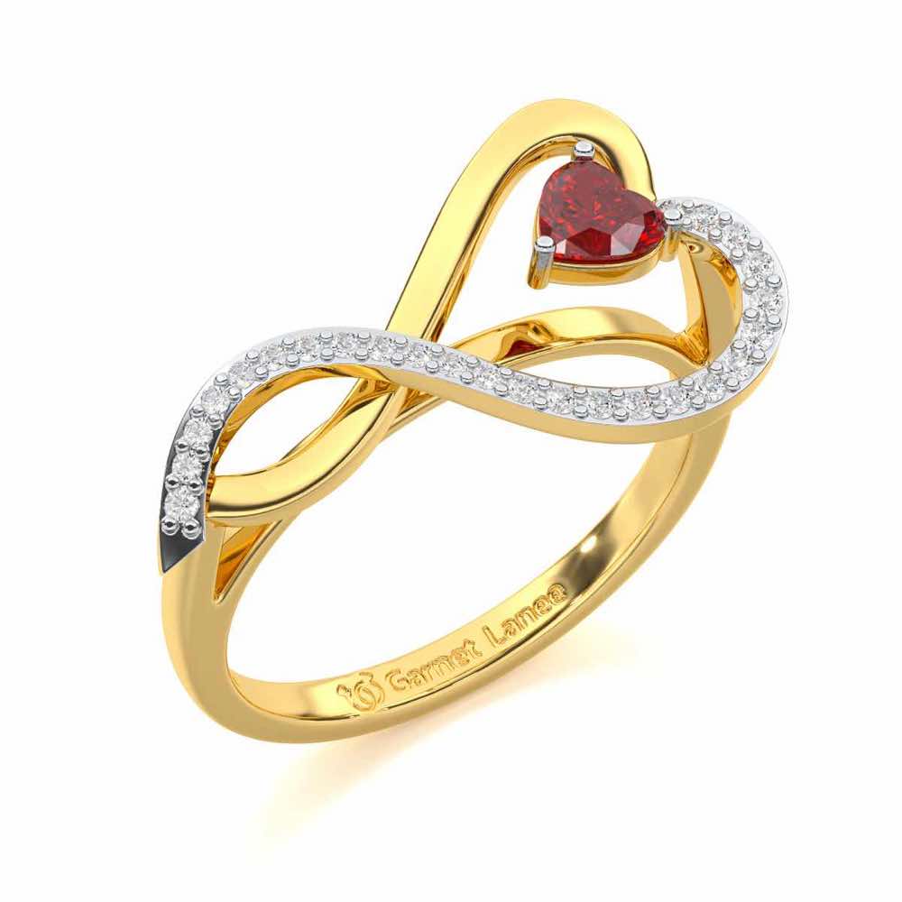 Opulent Heart Garnet Silver Rings - Yellow Gold - Image 1