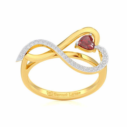 Opulent Heart Garnet Silver Rings - Yellow Gold - Image 2