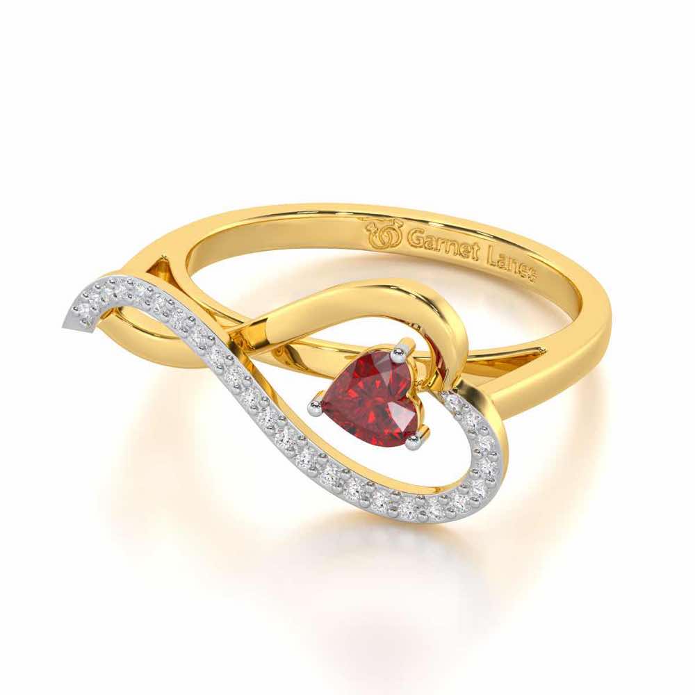 Opulent Heart Garnet Silver Rings - Yellow Gold - Image 3