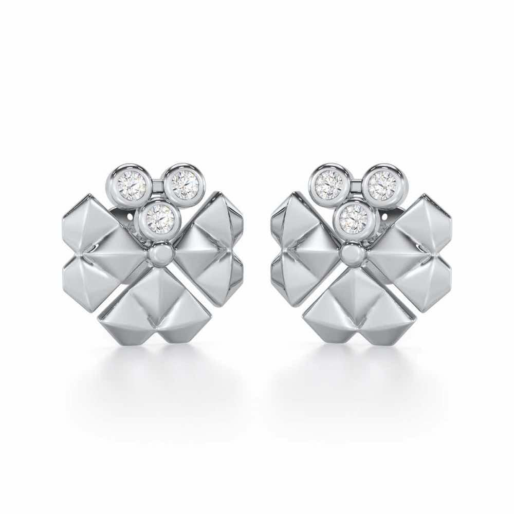Opulent Overture Silver Stud Earrings - White Gold - Image 1