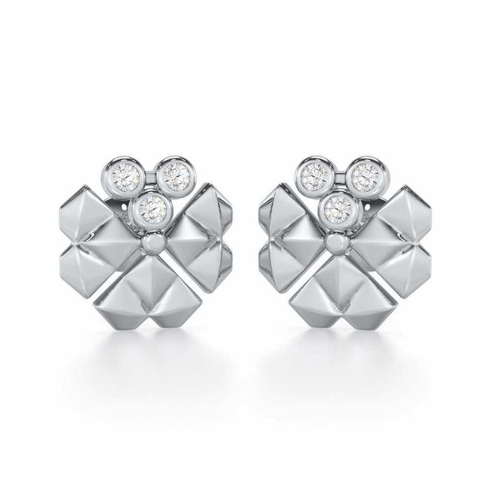 Opulent Overture Silver Stud Earrings - White Gold - Image 1