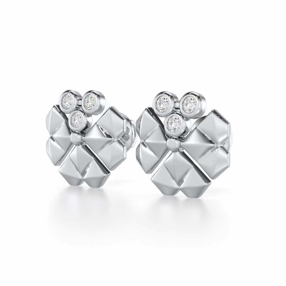 Opulent Overture Silver Stud Earrings - White Gold - Image 3