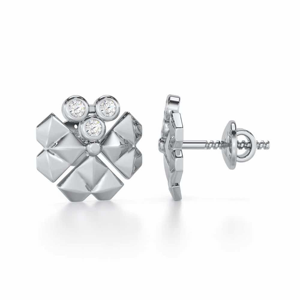 Opulent Overture Silver Stud Earrings - White Gold - Image 4