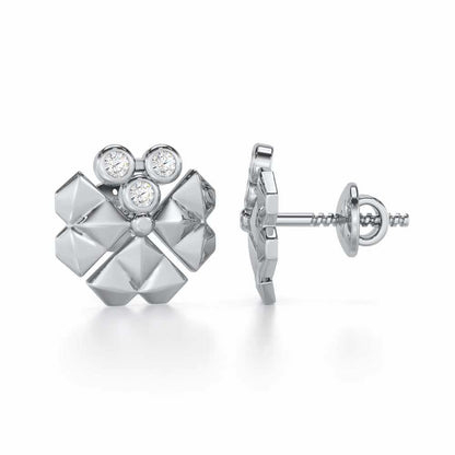 Opulent Overture Silver Stud Earrings - White Gold - Image 4