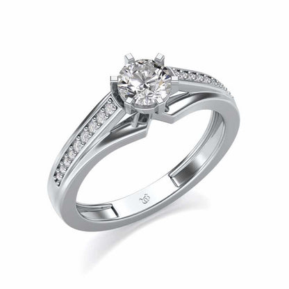 Opulent Solitaire Silver Ring - White Gold - Image 1