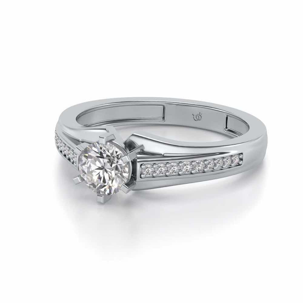 Opulent Solitaire Silver Ring - White Gold - Image 2