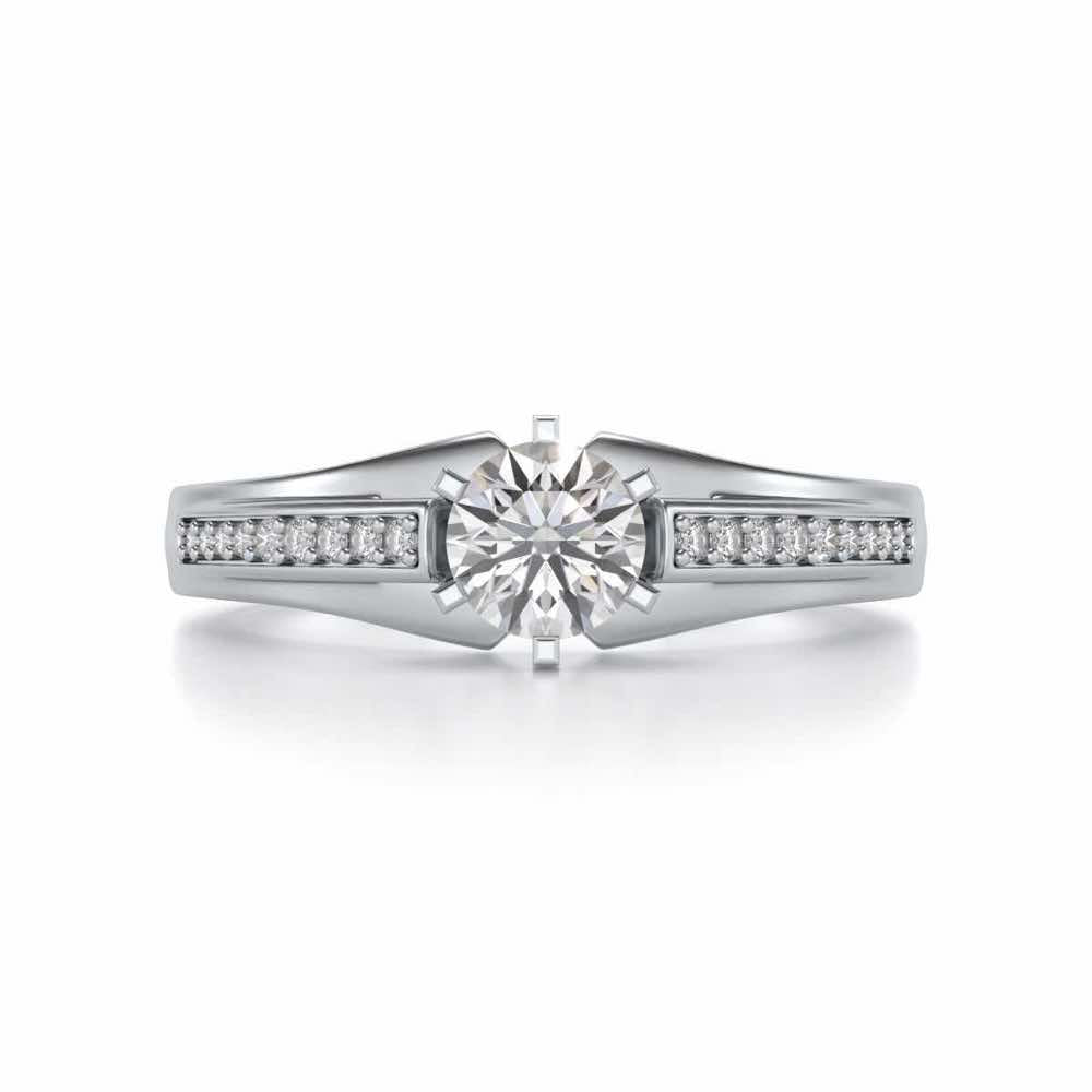 Opulent Solitaire Silver Ring - White Gold - Image 4