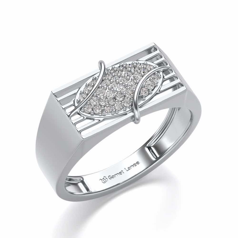 Oval Mesh Silver Ring For Men - White Gold - Image 1