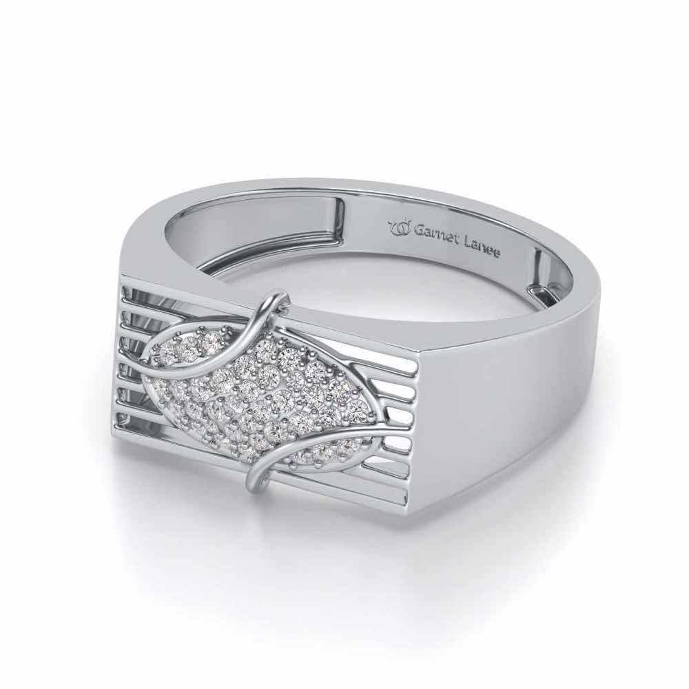 Oval Mesh Silver Ring For Men - White Gold - Image 2