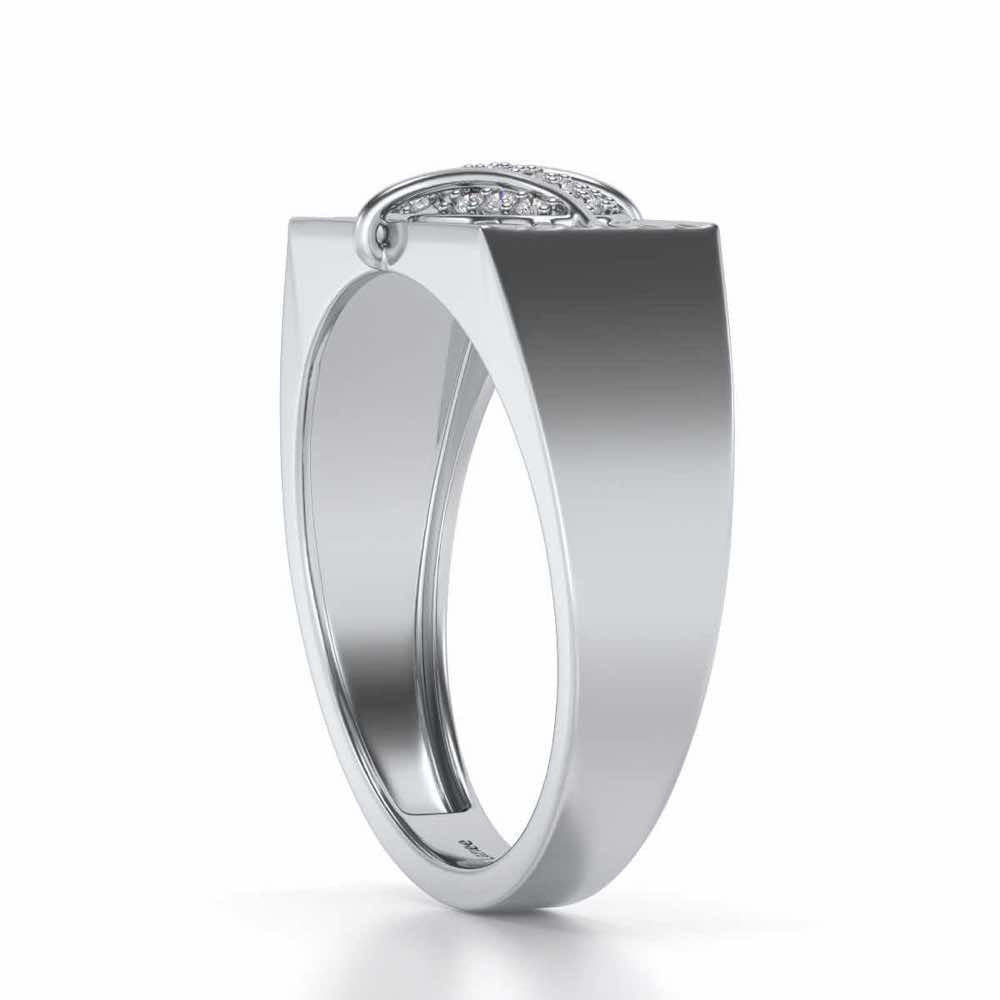 Oval Mesh Silver Ring For Men - White Gold - Image 3