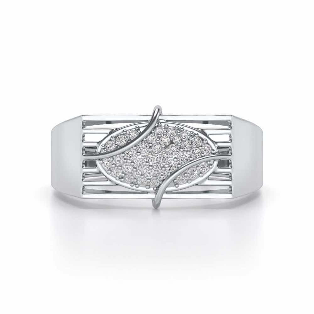 Oval Mesh Silver Ring For Men - White Gold - Image 4