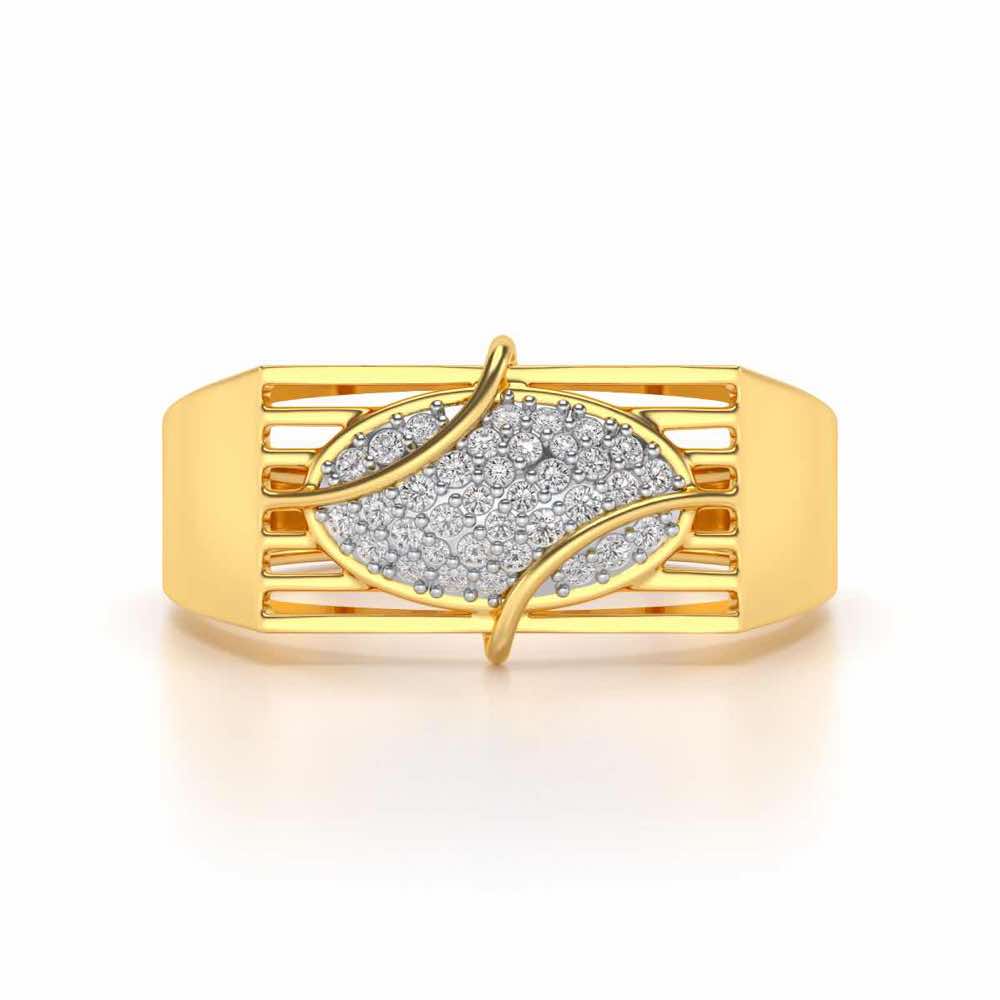 Oval Mesh Silver Ring For Men - Yellow Gold - Image 4