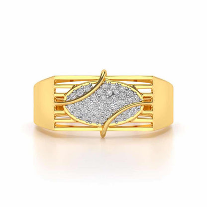 Oval Mesh Silver Ring For Men - Yellow Gold - Image 4