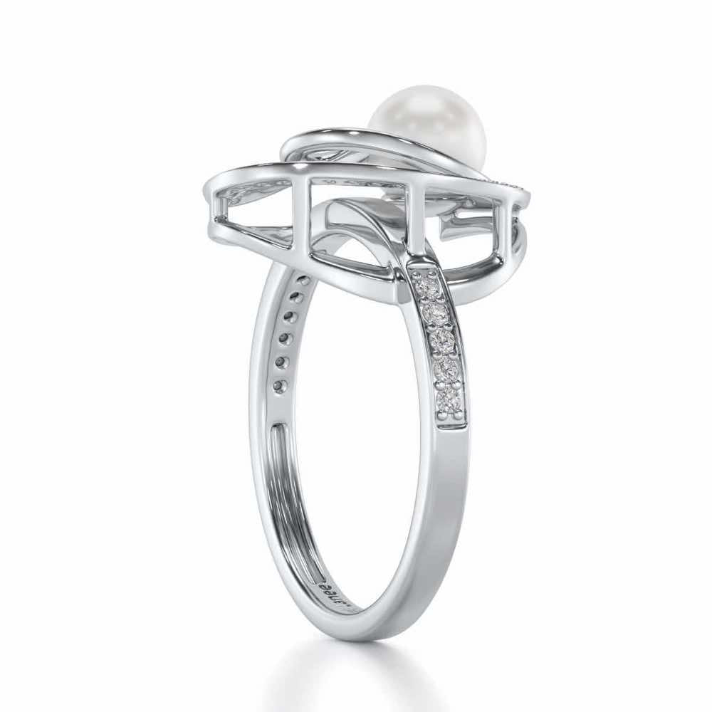 Oyster Silver Pearl Ring - White Gold - Image 3