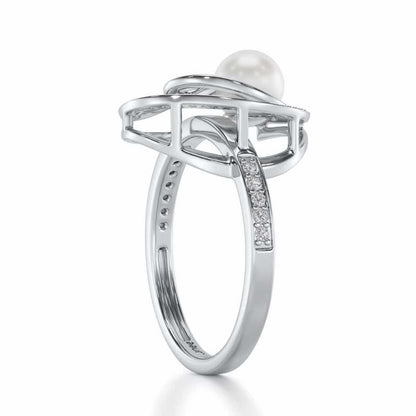 Oyster Silver Pearl Ring - White Gold - Image 3
