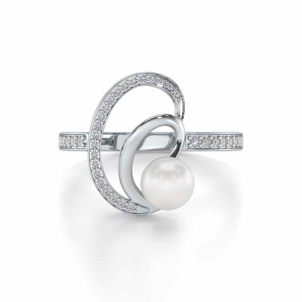 Oyster Silver Pearl Ring - White Gold - Image 4