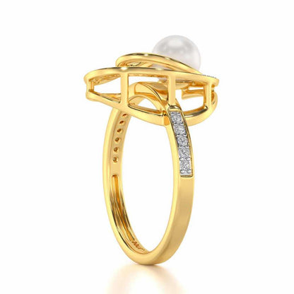 Oyster Silver Pearl Ring - Yellow Gold - Image 3