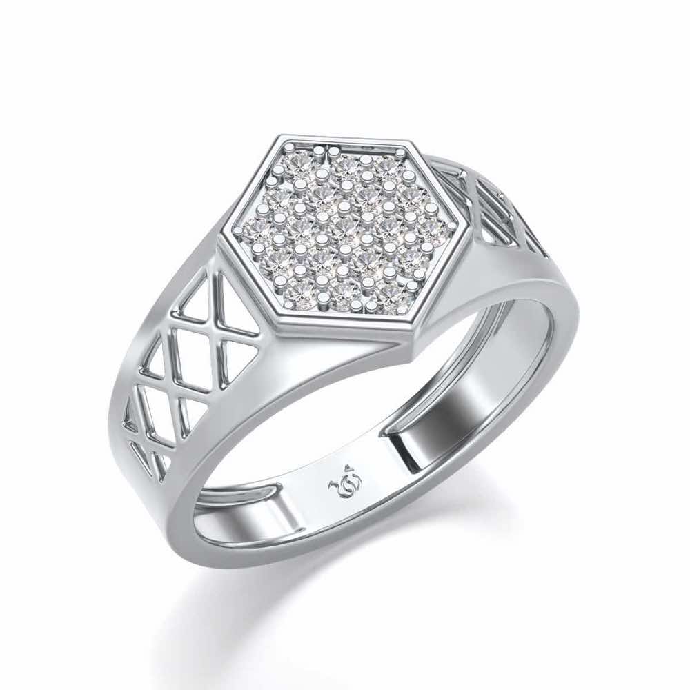 Packed Hexa Silver Ring For Men - White Gold - Image 1