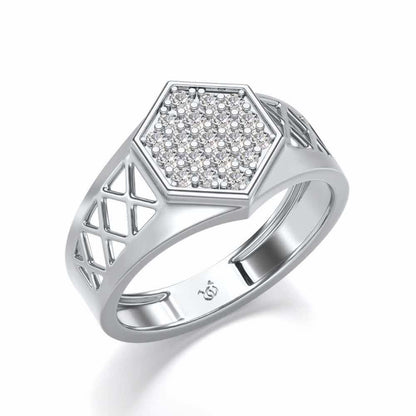 Packed Hexa Silver Ring For Men - White Gold - Image 1