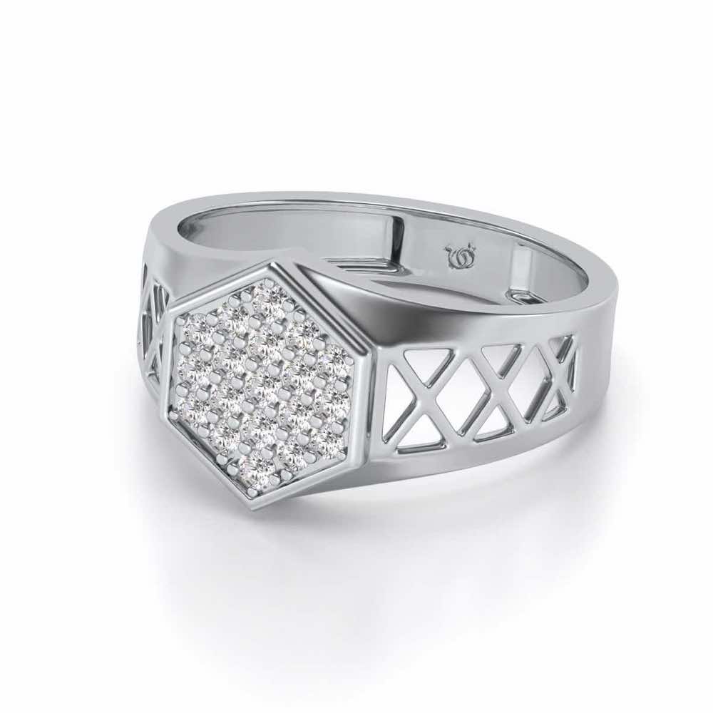 Packed Hexa Silver Ring For Men - White Gold - Image 2