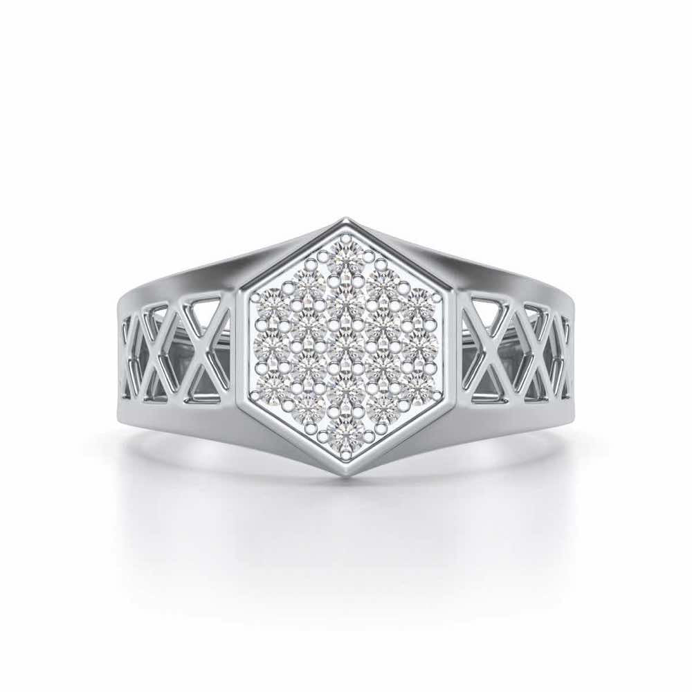 Packed Hexa Silver Ring For Men - White Gold - Image 4