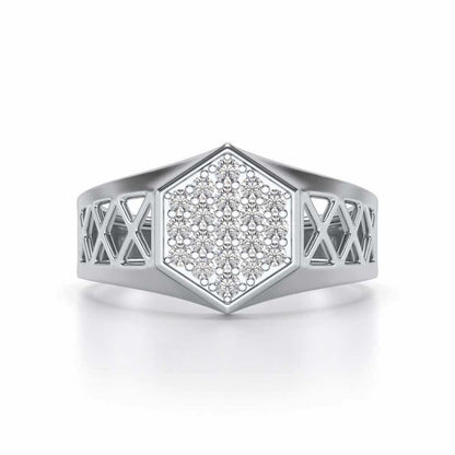 Packed Hexa Silver Ring For Men - White Gold - Image 4