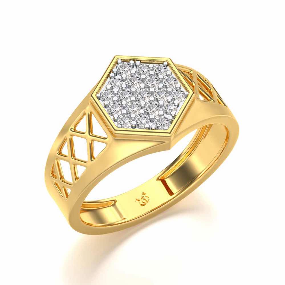Packed Hexa Silver Ring For Men - Yellow Gold - Image 1