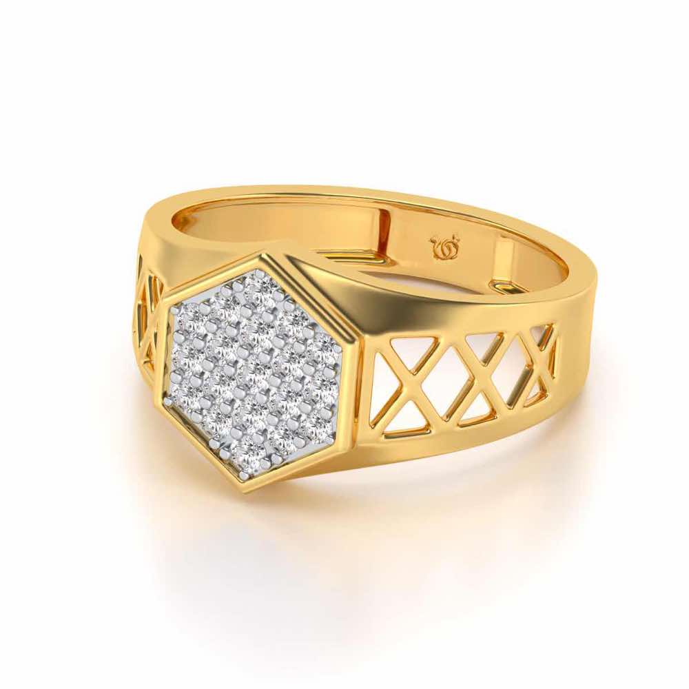 Packed Hexa Silver Ring For Men - Yellow Gold - Image 2