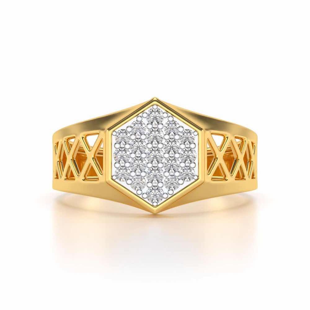 Packed Hexa Silver Ring For Men - Yellow Gold - Image 4
