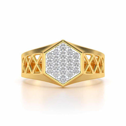 Packed Hexa Silver Ring For Men - Yellow Gold - Image 4