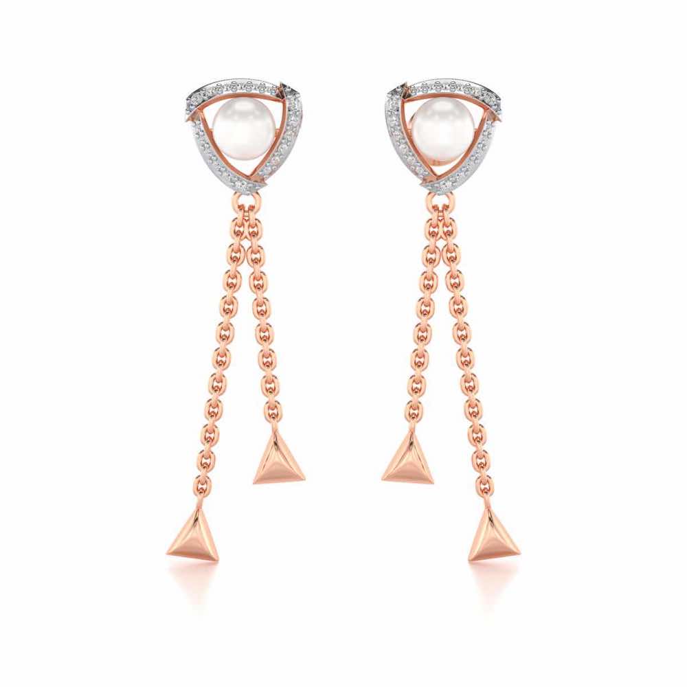 Pearl Eye Silver Dangler Earrings - Rose Gold - Image 1
