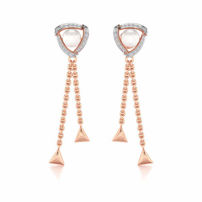 Pearl Eye Silver Dangler Earrings - Rose Gold - Image 1