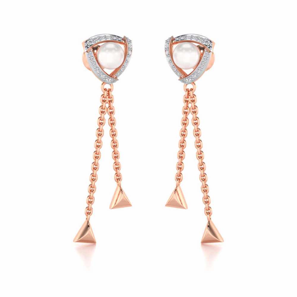 Pearl Eye Silver Dangler Earrings - Rose Gold - Image 2