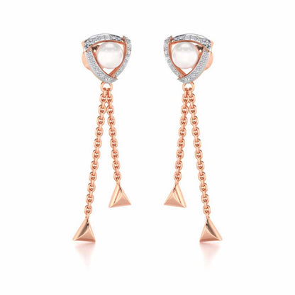 Pearl Eye Silver Dangler Earrings - Rose Gold - Image 2