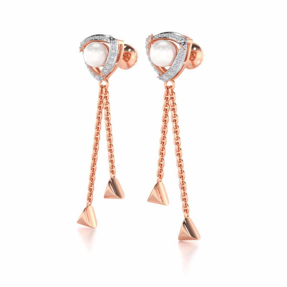 Pearl Eye Silver Dangler Earrings - Rose Gold - Image 3