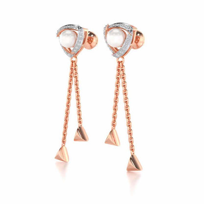 Pearl Eye Silver Dangler Earrings - Rose Gold - Image 3