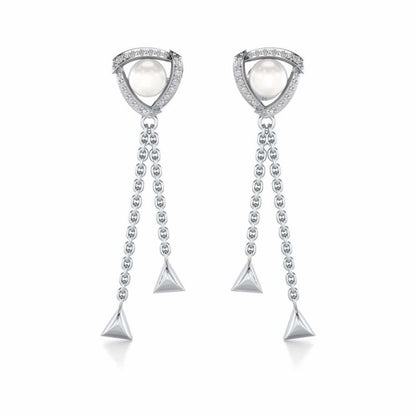 Pearl Eye Silver Dangler Earrings - White Gold - Image 1