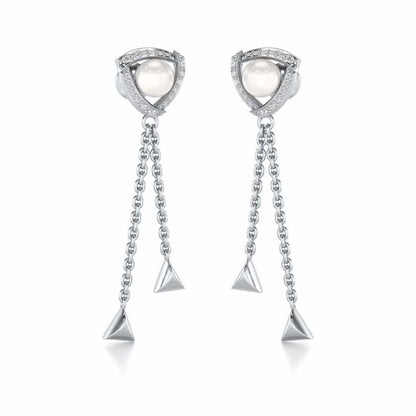Pearl Eye Silver Dangler Earrings - White Gold - Image 2