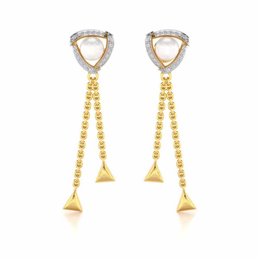 Pearl Eye Silver Dangler Earrings - Yellow Gold - Image 1