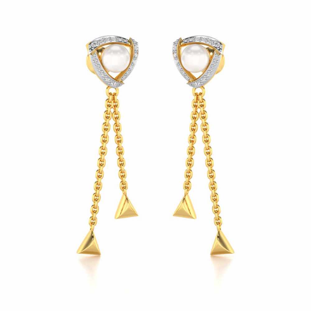 Pearl Eye Silver Dangler Earrings - Yellow Gold - Image 2