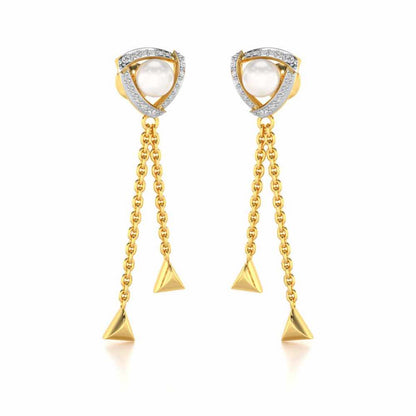 Pearl Eye Silver Dangler Earrings - Yellow Gold - Image 2