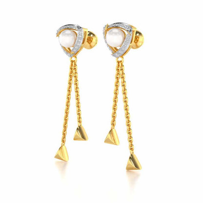 Pearl Eye Silver Dangler Earrings - Yellow Gold - Image 3