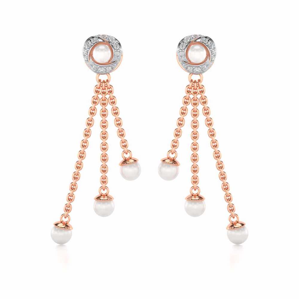 Pearl Wheel Silver Dangler Earrings - Rose Gold - Image 1