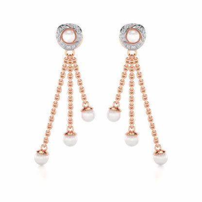 Pearl Wheel Silver Dangler Earrings - Rose Gold - Image 1