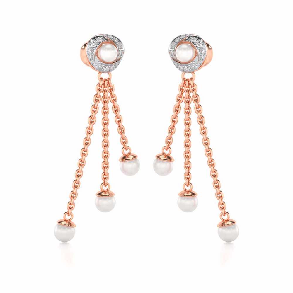 Pearl Wheel Silver Dangler Earrings - Rose Gold - Image 2