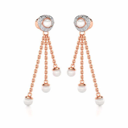 Pearl Wheel Silver Dangler Earrings - Rose Gold - Image 2