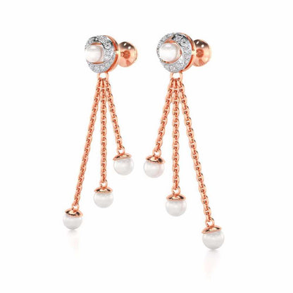 Pearl Wheel Silver Dangler Earrings - Rose Gold - Image 3